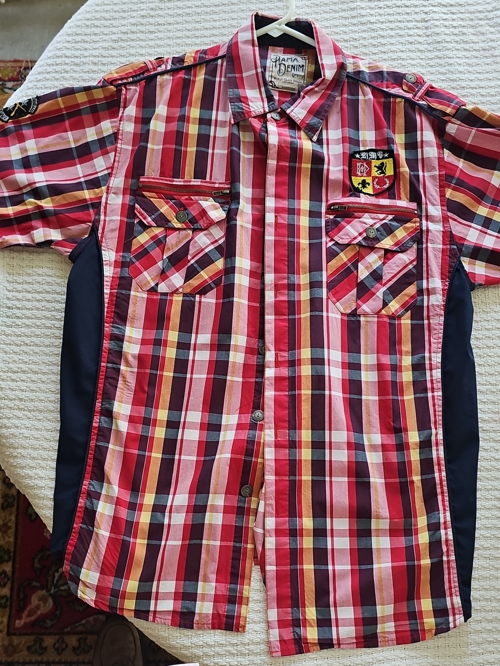Men’s Red Plaid Short-Sleeve Button-Down Shirt
